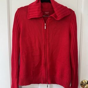 Olsen Red Zip-Front Knit Cardigan